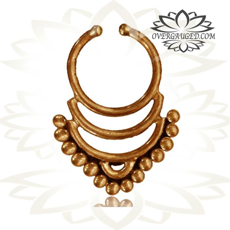 Single Ornate Fake Septum Ring, Antiqued Afghan Dots Tribal Brass Septum Ring, Nose Jewelry, Non Piercing Septum, Ring Diameter 9mm.