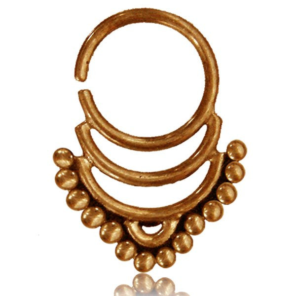 Single Antiqued Afghan Dots Tribal Brass Septum Ring, Brass Nose Piercing, Tribal Brass Jewelry, Ring Diameter 9mm.