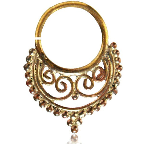 Ornate Indian Tribal Brass Septum Ring, Septum Ring, Brass Nose Piercing, Ring Diameter 9mm.