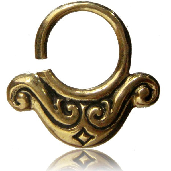 Single 14g (1.6mm) Tribal Brass Septum, Brass Septum Ring, Brass Nose Piercing Jewelry, Tribal Brass Jewelry, Brass Body Jewelry, Ring Diameter 9mm.