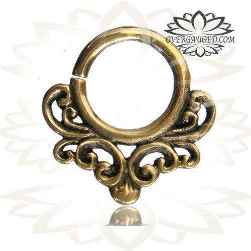 Antiqued Tribal Brass Septum, Brass Septum Ring, Tribal Brass Jewelry, Nose Piercing, Ring Diameter 9mm.