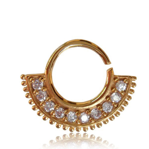 Single Ornate Brass Septum in 14g, Brass Septum Ring, Tribal Brass Jewelry, Antiqued Tribal Nose Piercing, Ring Diameter 9mm.