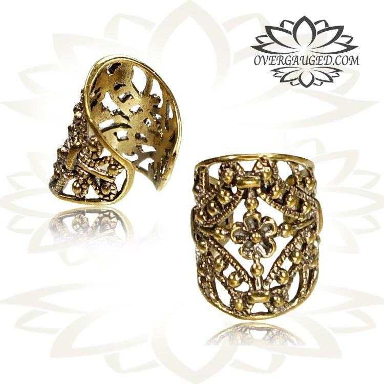 Single Ornate Flower Brass Dread Beads Brass Ear Cuff / Tribal Ear Cuff Brass Jewelry Dreadlock Beads Jewelry Body Jewelry.