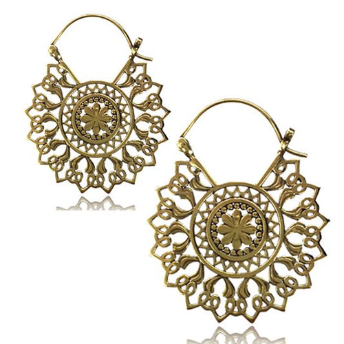 Pair of Brass Earrings Long Mandala Tribal Brass Hoop Earrings Brass Piercing.