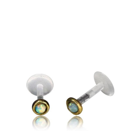 Single Small Brass Tragus Stud, Brass 16g Labret, White Opal Tribal Earring, Tribal Body Jewelry.