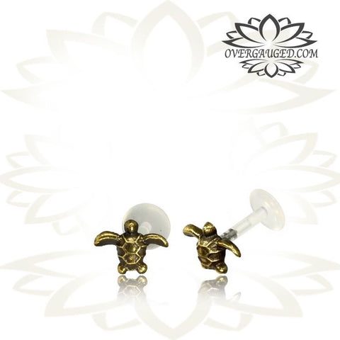 Single 16g (1.2mm) Brass Anchor Labret Tragus, Antiqued Tribal Labret Earring, Madonna Piercing, Lip Ring.