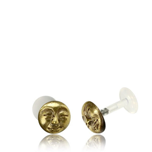 Single Brass Tragus in 16g, Brass Labret Stud, Antiqued Man in the Moon Jewelry, Moon Face Earring, Brass Body Jewelry.
