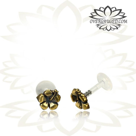 Single 16g (1.2mm) Brass Anchor Labret Tragus, Antiqued Tribal Labret Earring, Madonna Piercing, Lip Ring.