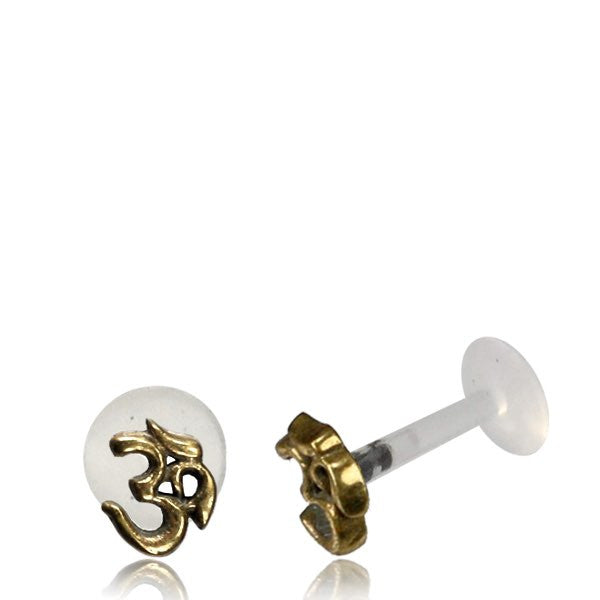 Single 16g Brass Hindu Om Symbol Labret, 16g Brass Tragus Earring, Brass Tribal Jewelry, Madonna Lip, Helix Piercing.