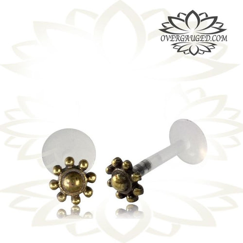 Single Brass Tragus Stud in 16g, Tribal Brass Labret, Tribal Brass Earring, Tribal Body Jewelry.