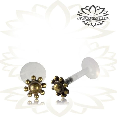 Single 16g (1.2mm) Brass Anchor Labret Tragus, Antiqued Tribal Labret Earring, Madonna Piercing, Lip Ring.
