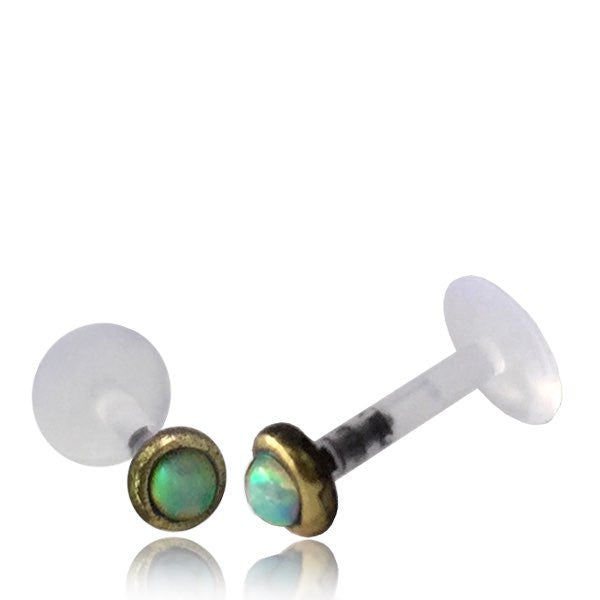 Single Small Brass Tragus Stud, Brass 16g Labret, White Opal Tribal Earring, Tribal Body Jewelry.