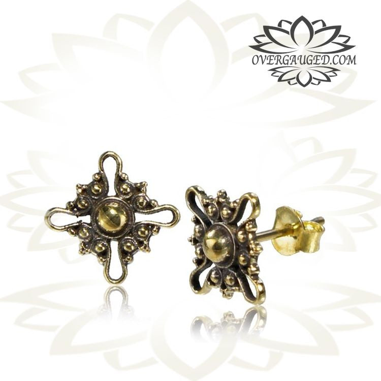 Pair Tribal Brass Ear Studs, Ear Stud Jewelry Tribal Brass Earrings.