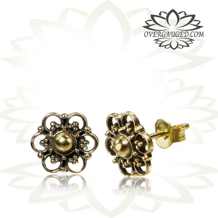 Pair Antiqued Tribal Afghan Brass Ear Studs, Brass Earrings Stud Earrings.