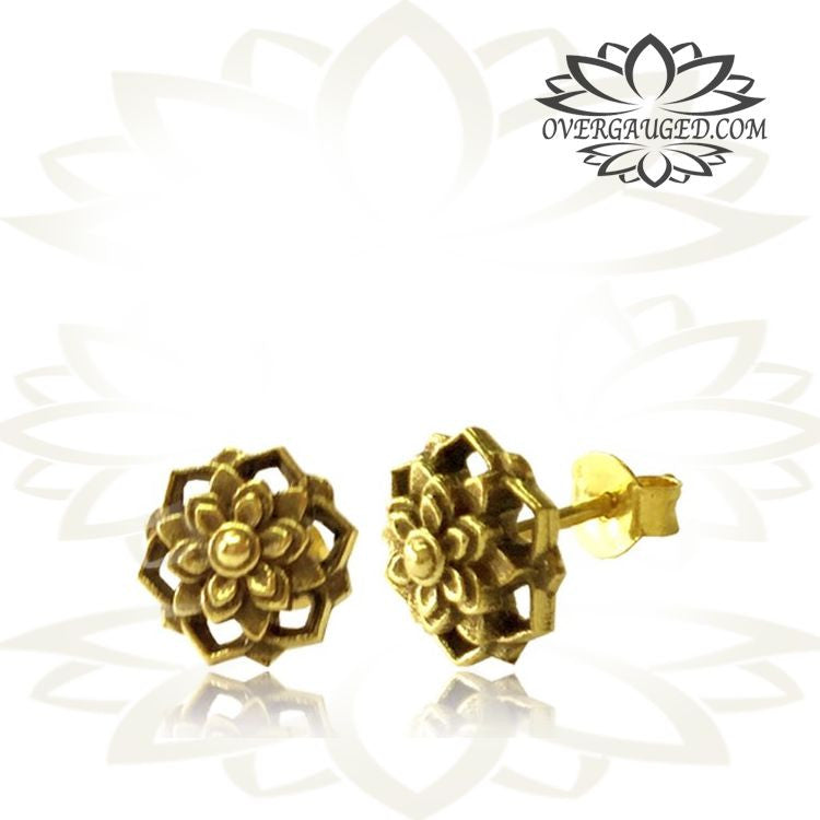 Pair of Ornate Antiqued Brass Mandala Ear Studs Brass Earrings Brass Jewelry