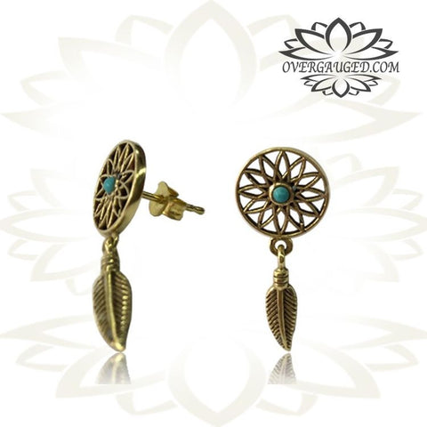 Pair Brass Ear Studs Ornate Tribal Tree Of Life Ear Stud Jewelry Brass Earrings Body Jewelry.