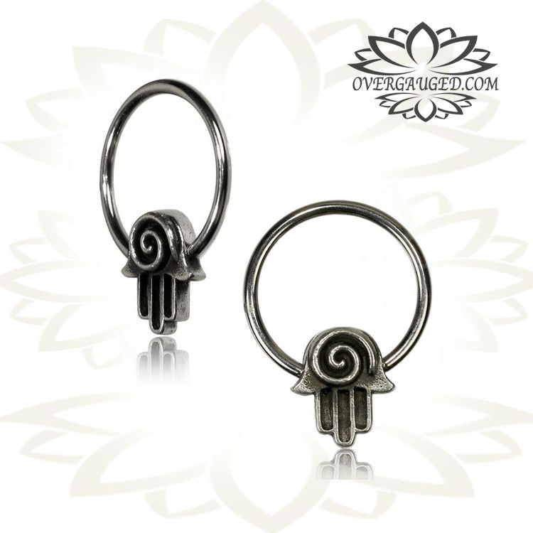CBR Pair White Brass Earrings Hamsa Hand (Fatima Hand) BCR, Nipple Rings, Earrings, Body Jewelry Piercing.
