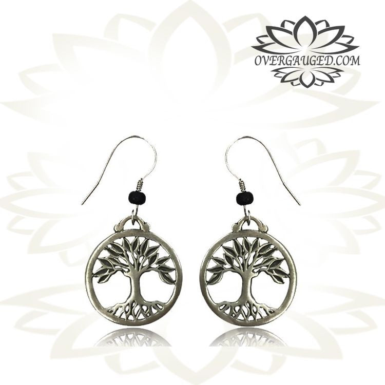 Pair of Ornate Antiqued White Brass Tree of Life Earrings. White Brass Jewelry.