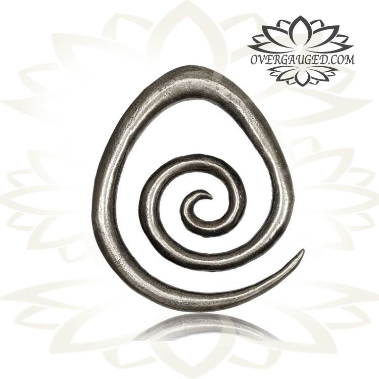 Pair Antiqued 0g (8mm) Teardrop White Brass Ear Weights, Brass Plugs, Brass Spirals, White Brass Body Jewelry.