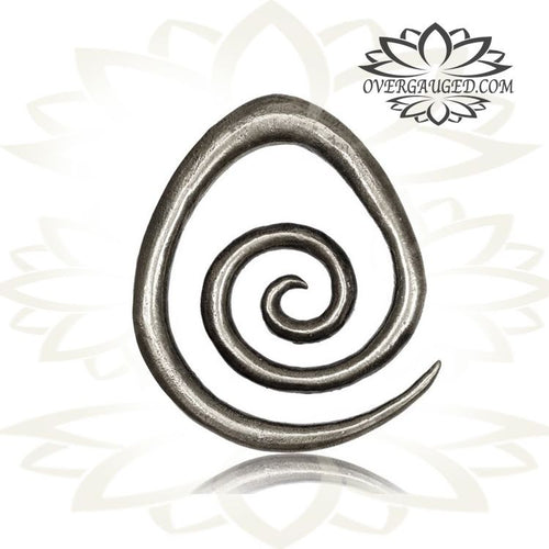 Pair Antiqued 0g (8mm) Teardrop White Brass Ear Weights, Brass Plugs, Brass Spirals, White Brass Body Jewelry.