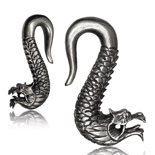 White Brass Ear Weights in 0g,  Tribal Dragon Brass Earrings, Tribal Brass Jewelry, Brass Body Jewelry.