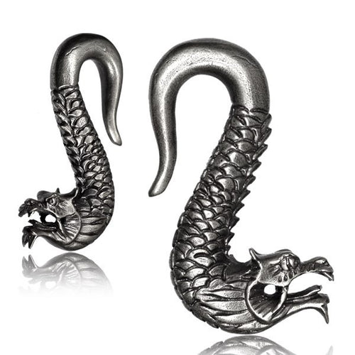 White Brass Ear Weights in 0g,  Tribal Dragon Brass Earrings, Tribal Brass Jewelry, Brass Body Jewelry.