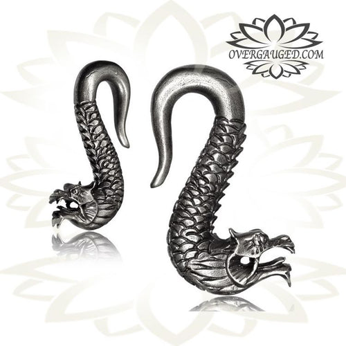 White Brass Ear Weights in 0g,  Tribal Dragon Brass Earrings, Tribal Brass Jewelry, Brass Body Jewelry.