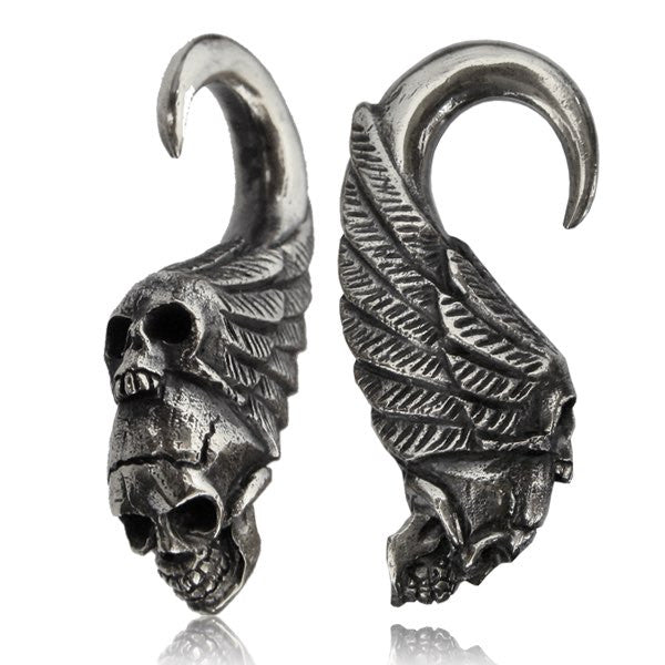 Single Antiqued White Brass Ear Weights 2g (6mm) Indian Tribal Skulls Earrings.