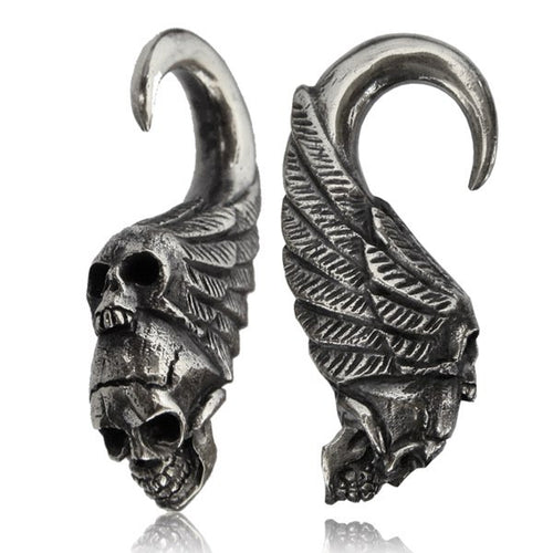 Single Antiqued White Brass Ear Weights 2g (6mm) Indian Tribal Skulls Earrings.