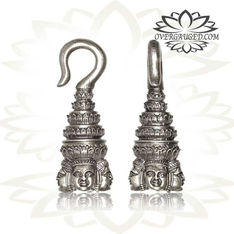 White Brass 6g (4mm) Ear Weights (Silver Tone) Four Faced Angkor Buddha Ear Weights.