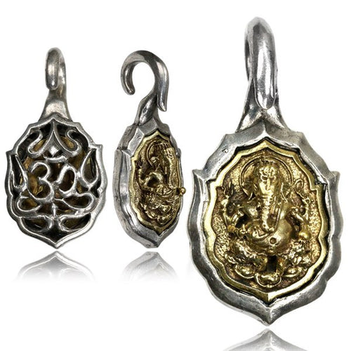 Antiqued White Brass Ear Weights, 6g Tribal Ganesha Ear Weights, Brass Ear Weights, Tribal Brass Earrings, Tribal Body Jewelry.