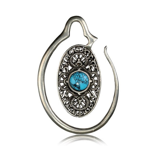 Pair Ornate White Brass Ear Weights 6g, Double Sided Brass Spirals, Antiqued Tribal Gauges with Turquoise Earrings, Silver Ear Weights, Brass Body Jewelry.