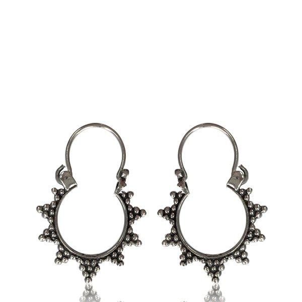 Pair Sterling Silver Earrings - Antiqued Thai Hill Tribe Silver Jewelry, Tribal Silver Hoop Earrings, Tribal Silver Body Jewelry.