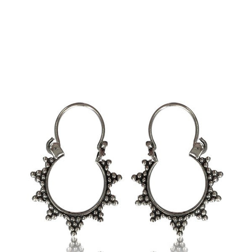 Pair Sterling Silver Earrings - Antiqued Thai Hill Tribe Silver Jewelry, Tribal Silver Hoop Earrings, Tribal Silver Body Jewelry.