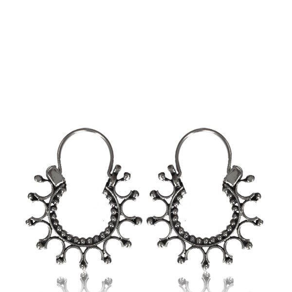 Pair Hanging Sterling Silver Earrings - Antiqued Tribal Afghan Silver Silver Hoops, Tribal Afghan Silver Earrings, Dangling Silver Hoop Earrings.