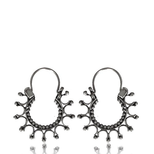 Pair Hanging Sterling Silver Earrings - Antiqued Tribal Afghan Silver Silver Hoops, Tribal Afghan Silver Earrings, Dangling Silver Hoop Earrings.