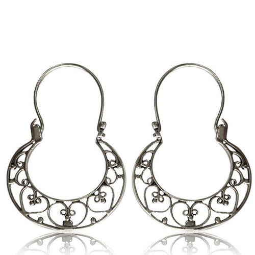 Pair of Long Hanging Sterling Silver Earrings - Antiqued Tribal Silver Earrings, Tribal Silver Earrings, Silver Hoop Earrings.