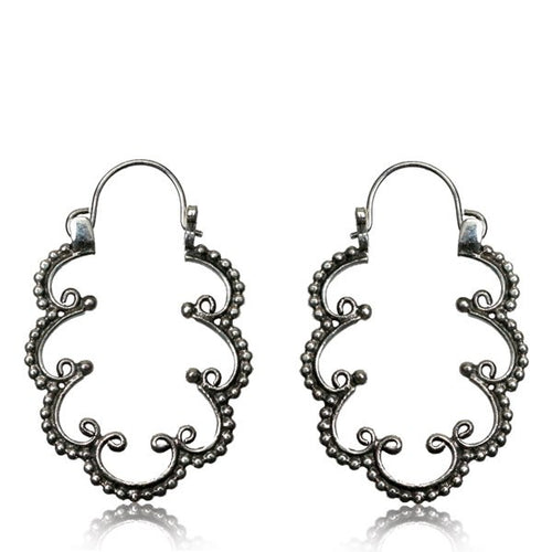 Pair Long Hanging Silver Earrings, Antiqued Afghan Tribal Silver Earrings, Dangling Hoop Earrings, Tribal Silver Jewelry.