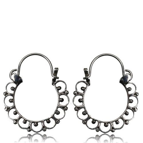 Pair Hanging Sterling Silver Earrings, Silver Hoop Earrings, Antiqued Thai Hill Tribe Silver, Sterling Silver Hoop Earrings, Tribal Dangling Hoops.