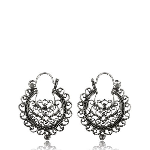 Pair Hanging Sterling Silver Earrings, Tribal Silver Hoop Earrings, Antiqued Tribal Silver Hoops, Thai Hill Tribe Silver Jewelry.