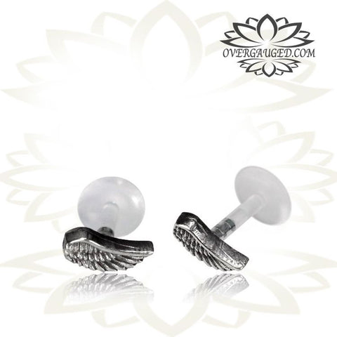 Single 16g (1.2mm) Silver Tragus, Antiqued Flower Labret, Tribal Earring or Madonna Piercing.