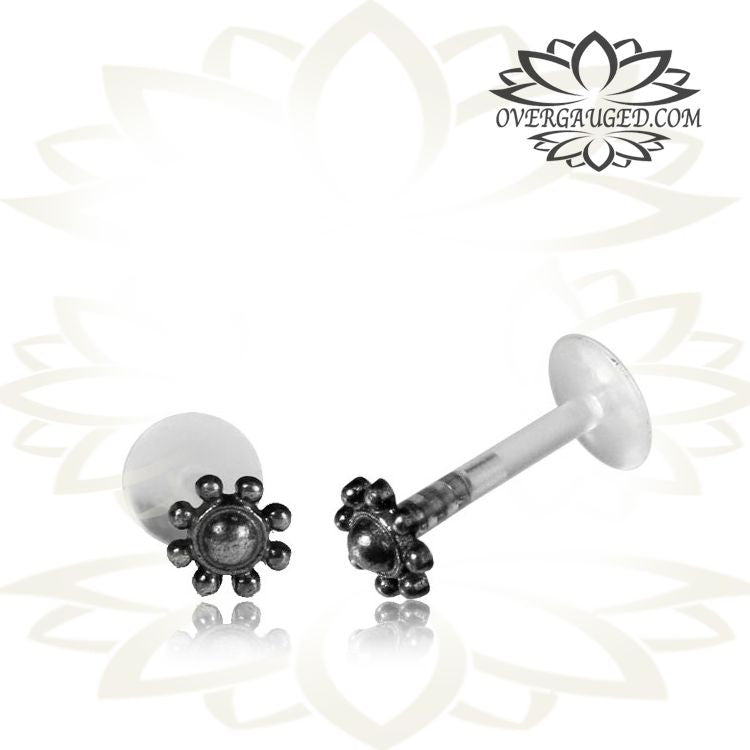 Single 16g (1.2mm), Hill Tribe Sterling Silver And Bio PlastiK Labret or Tragus Earring.