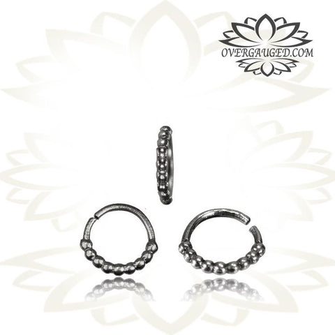 Single Tribal Silver Nose Stud, Nose Ring with Flower Deep Red Garnet inlay, 20g (.8mm) Nose Ring, L Shape Nose Pin, Tribal Silver Jewelry, Body Jewelry.