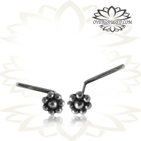 Single Ornate Brass Tribal Nose Stud Flower 20g (.8mm) Tribal Nose Jewelry, Nose Bone, Nose Pin.
