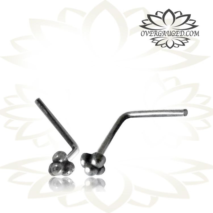 Single Silver Tribal Nose Stud, Sterling Silver Flower Nose Stud with L Shape Back, Tribal Silver Nose Stud, Silver Jewelry.