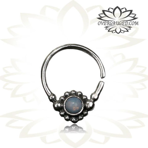 Single 16g Oval Silver Septum Ring - Antiqued Tribal Silver Septum Ring Nose 8mm Silver Hoop Helix Piercing.