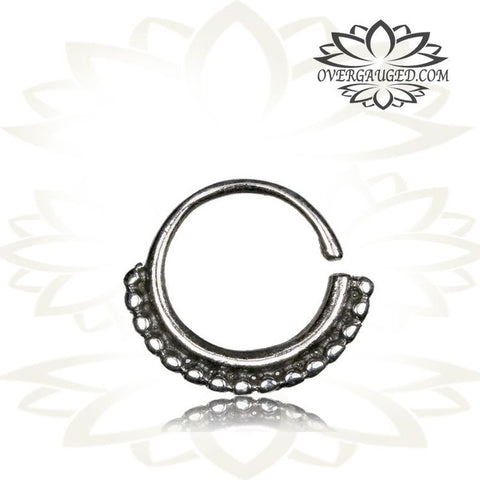 Single 16g Oval Silver Septum Ring - Antiqued Tribal Silver Septum Ring Nose 8mm Silver Hoop Helix Piercing.