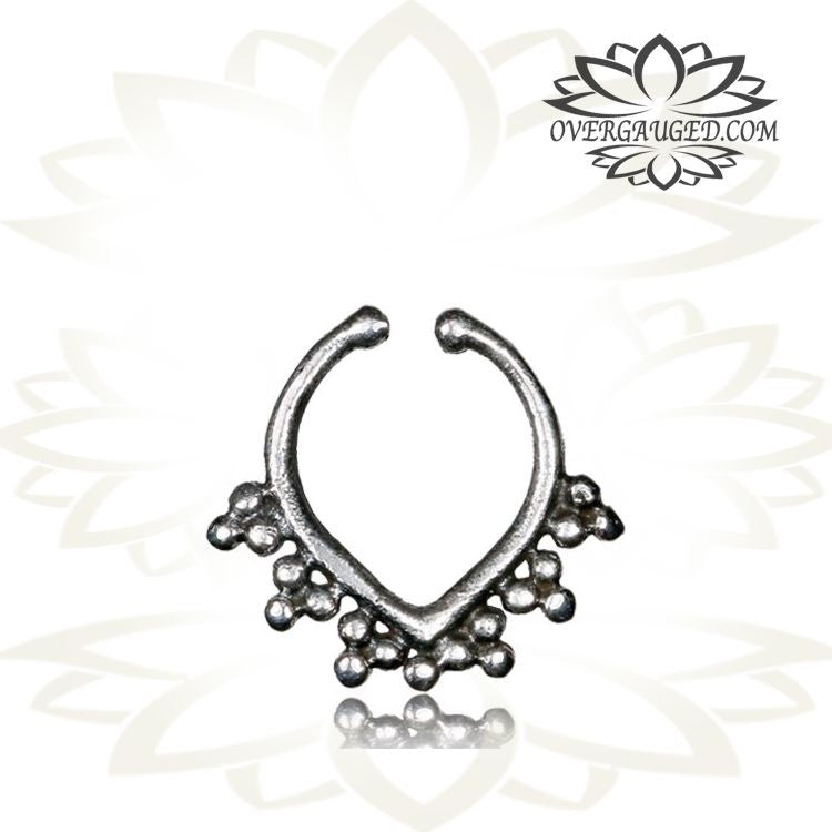 Single Sterling Silver Fake Septum Ring, Tribal Silver Septum Ring, Non Piercing Septum Ring, Tribal Body Jewelry.