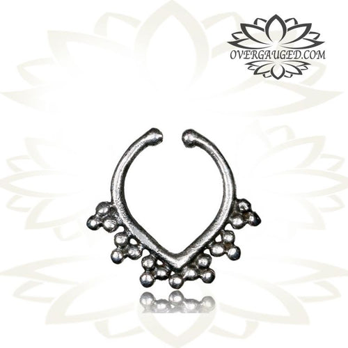 Single Sterling Silver Fake Septum Ring, Tribal Silver Septum Ring, Non Piercing Septum Ring, Tribal Body Jewelry.