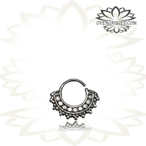 Single 16g (1.2mm) Silver Tragus, Antiqued Flower Labret, Tribal Earring or Madonna Piercing.